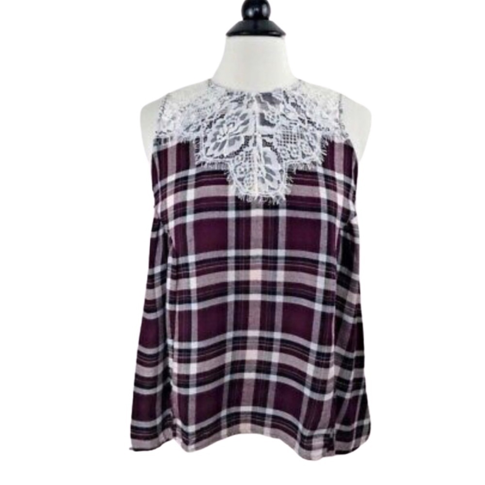 Stitch Fix ROW ❤️A NWT sleeveless plaid lace top size small
